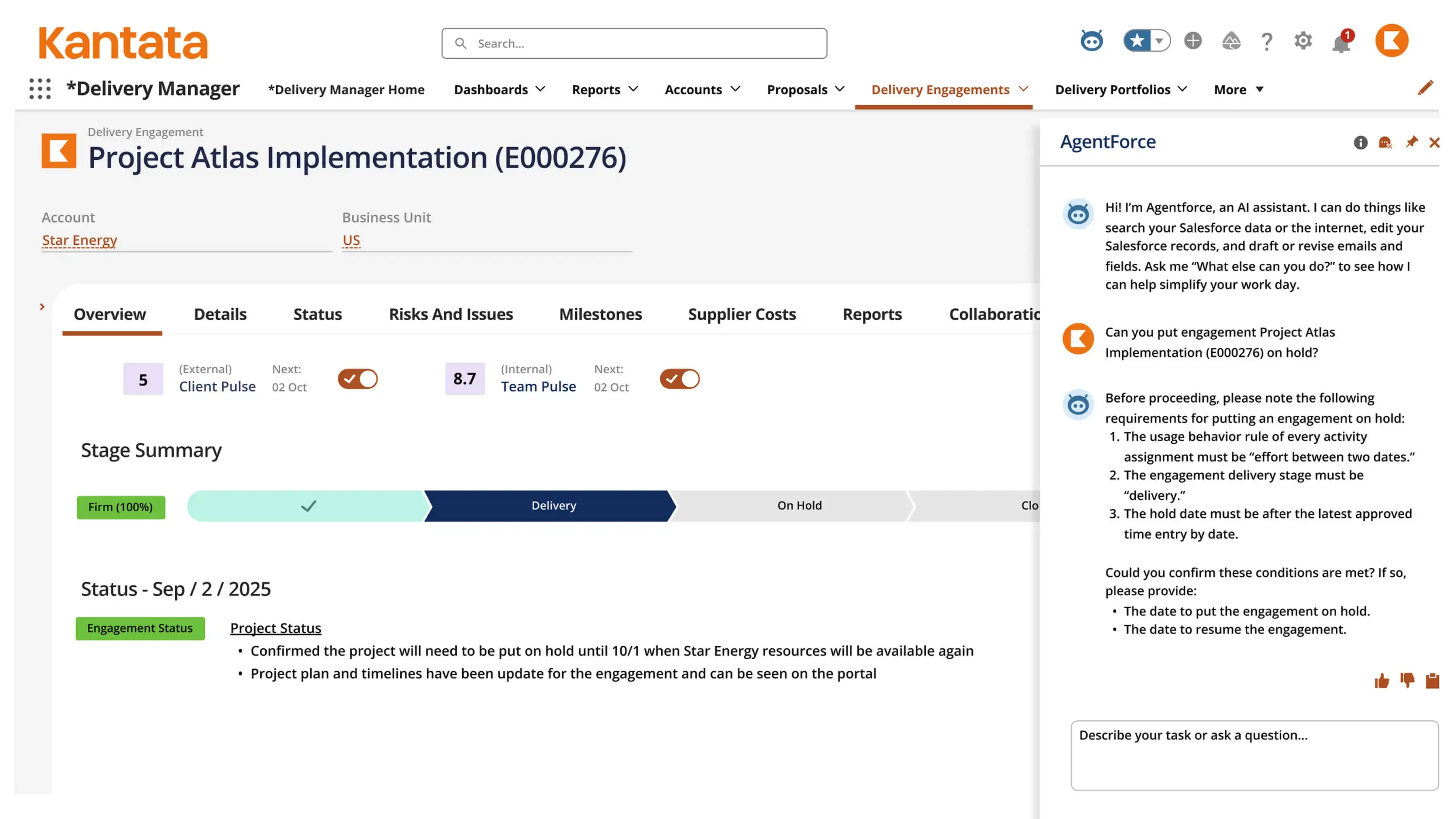 Product screenshot of Kantata SX AI