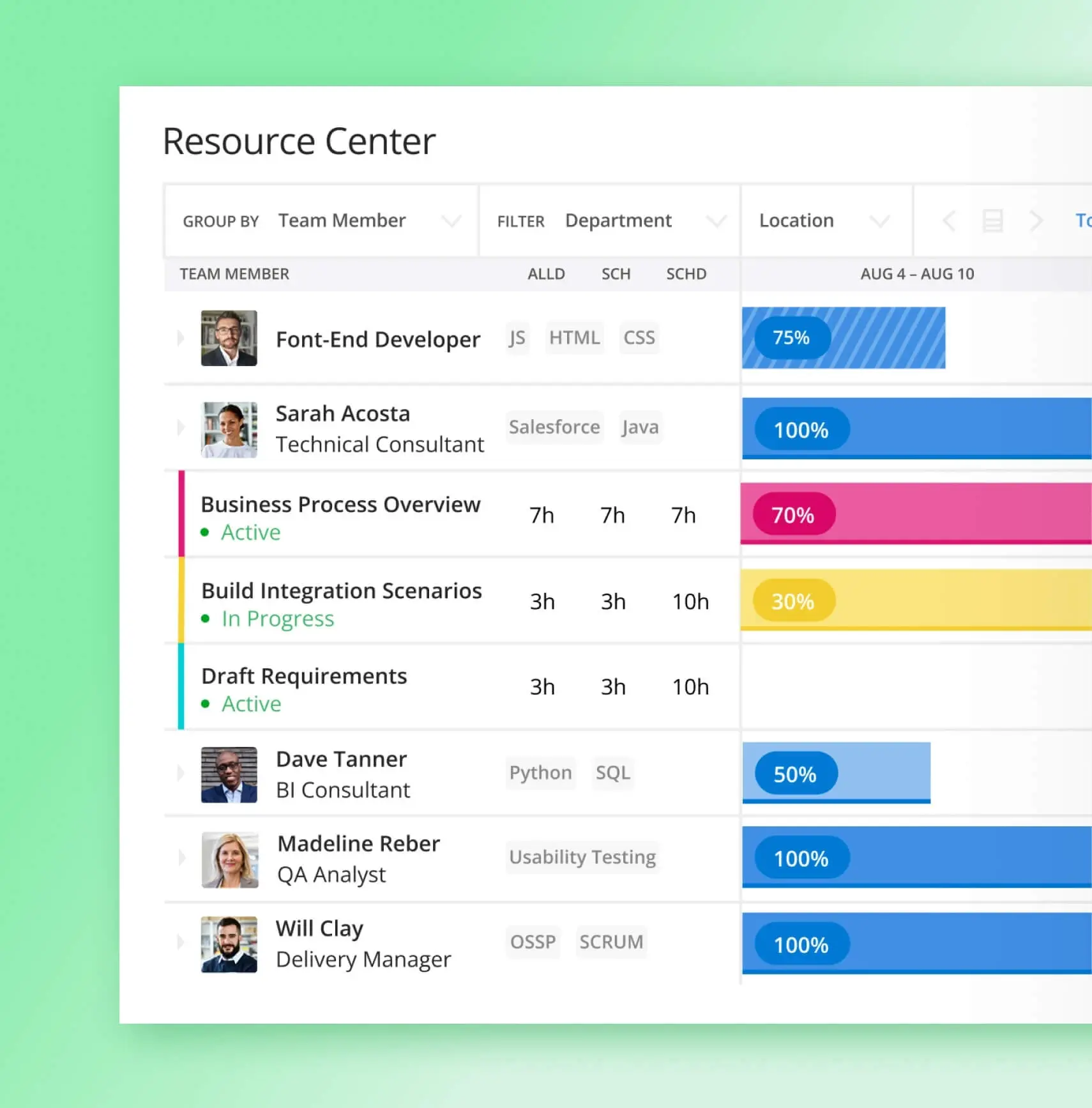 Product screenshot about starting with talent not projects
