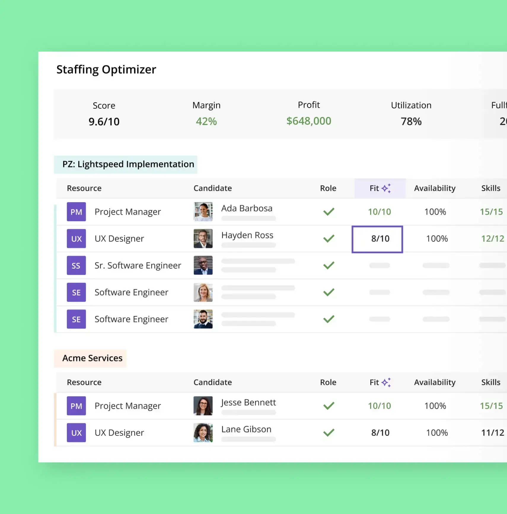 Product screenshot about deploying specialized talent