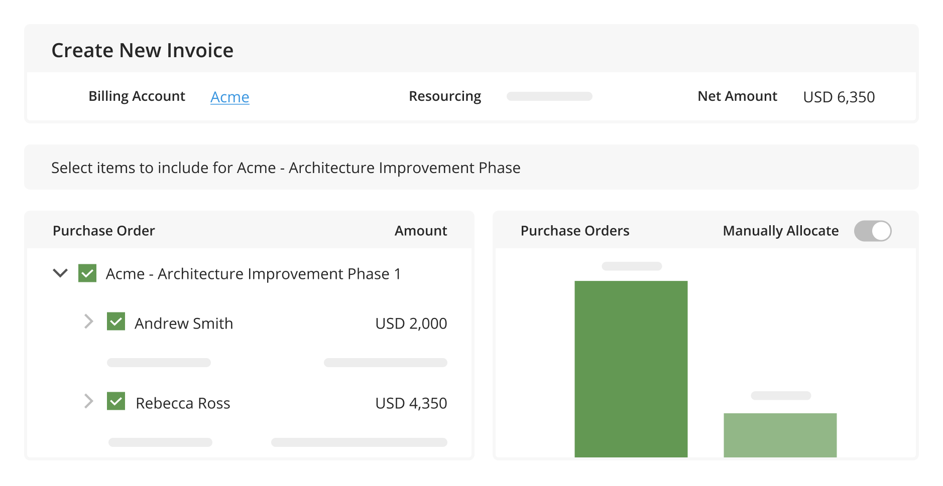 Product screenshot representing invoicing