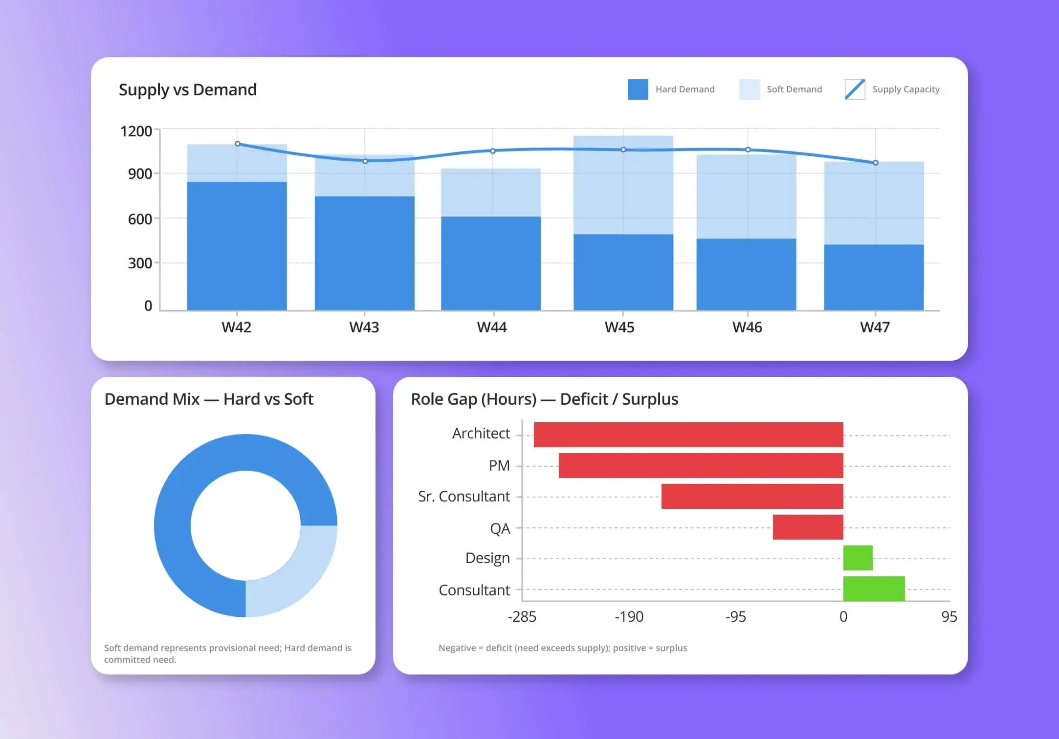 Product screenshot representing resource forecasting / capacity planning