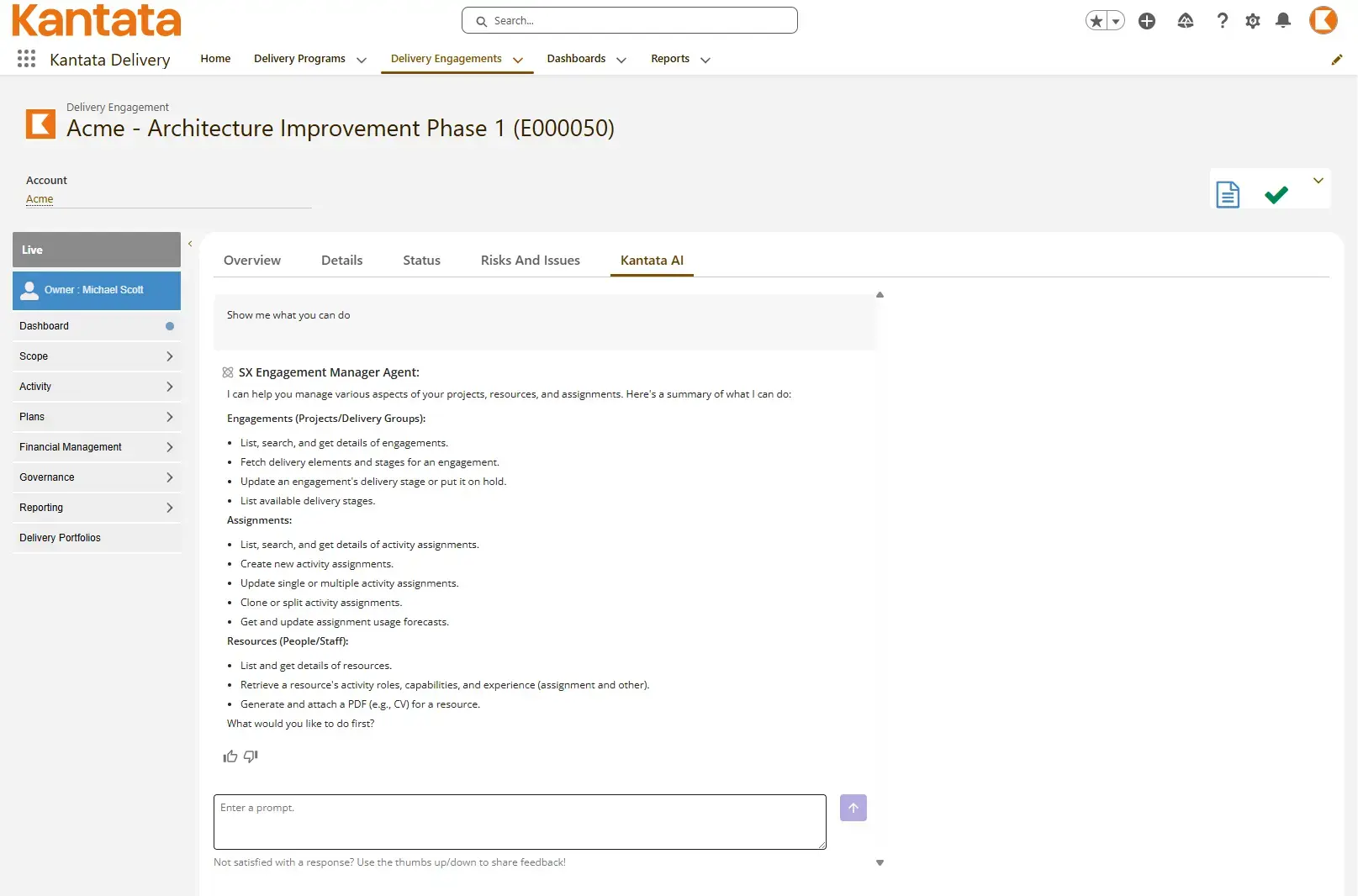 Product screenshot of Kantata SX AI