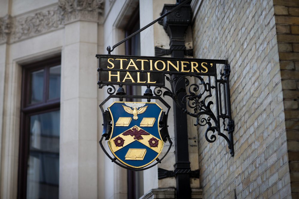 Stationers' Hall sign and coat of arms